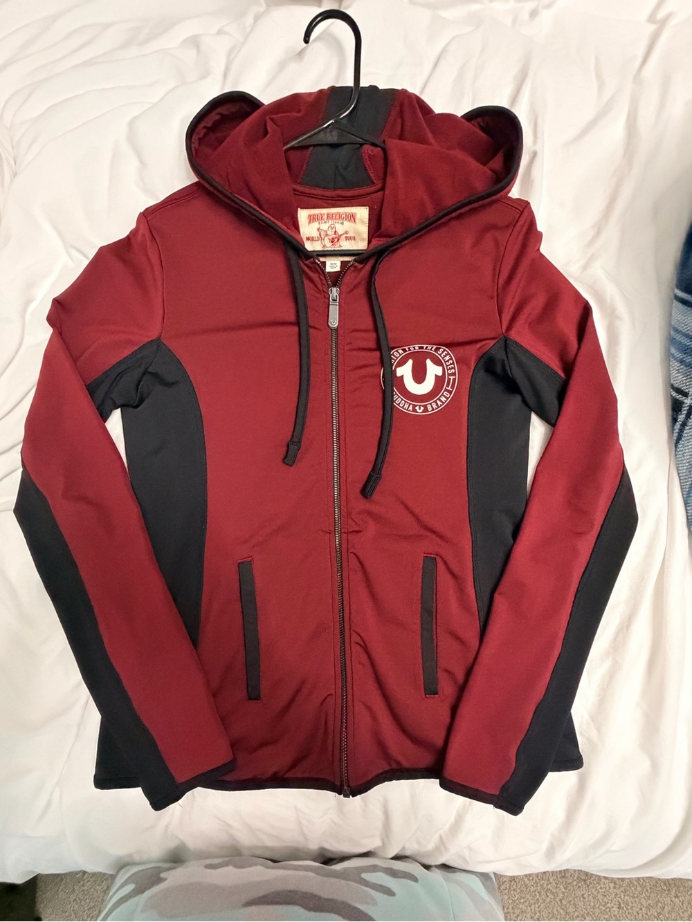 True Religion Maroon and Black Zip-Up Hoodie Jacket